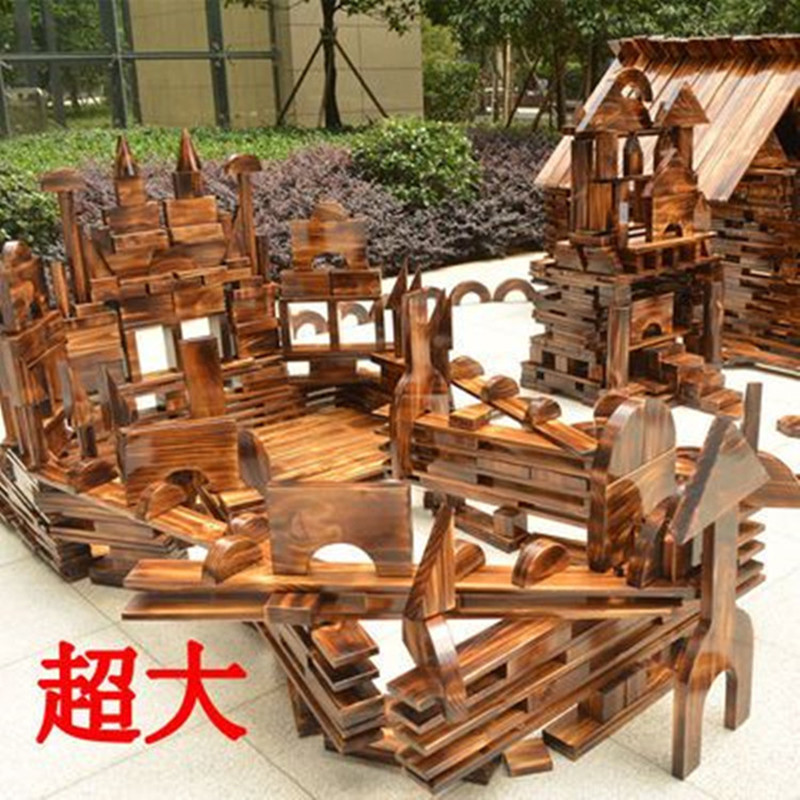 Kindergarten Outdoor Carbonized Large Building Block Construction Area Charcoal-Fired Toy Blocks Made of Solid Wood for Building and Anji Games
