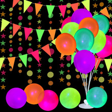 跨境 12寸荧光气球夜间聚会用品 糖果色爱心印花婚礼婚房气球装饰