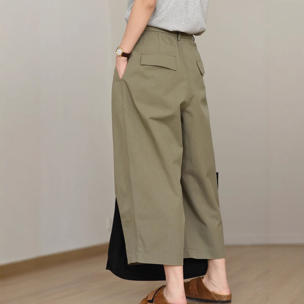 Quần ống rộng nữ cao eo dáng suông chất kaki mỏng nhẹ mùa hè — Kaki