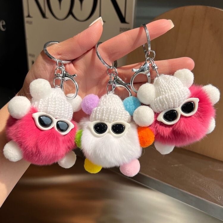 Cute Imitation Rabbit Fur Small Coal Ball Car Keychain Pendant Internet Celebrity Cartoon High-End Plush Ball Doll Bag Pendant