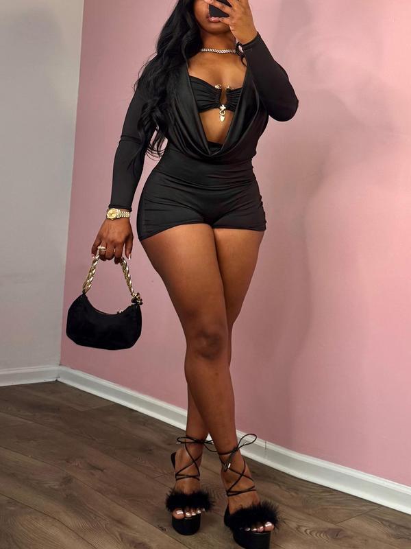 Women's Solid Color Romper Lady Fashion Casual Romper for