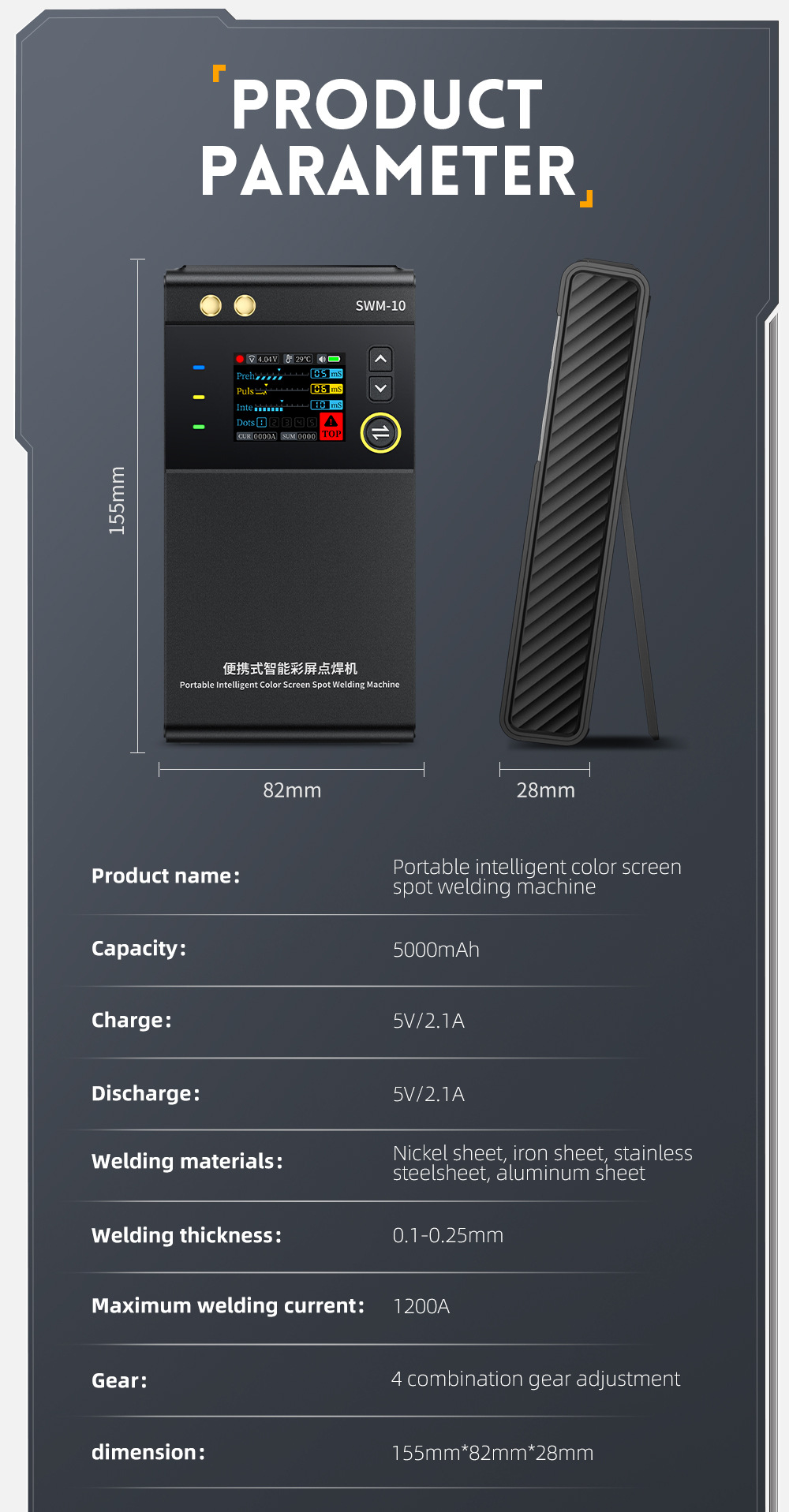 FNIRSI 1200A Tragbares Punktschweißgerät, Dual Pulse 4 Gänge einstellbar, für 0,1–0,25 mm Nickel/Stahlband und 18650-Akku, 5000 mAh – Detail 18