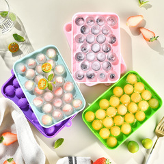 New Silicone Ice Cube Tray Round Ball 25 Pcs with Lid Fruit Ice Cube Mold Silicone Storage Ice Box Easy to Demold