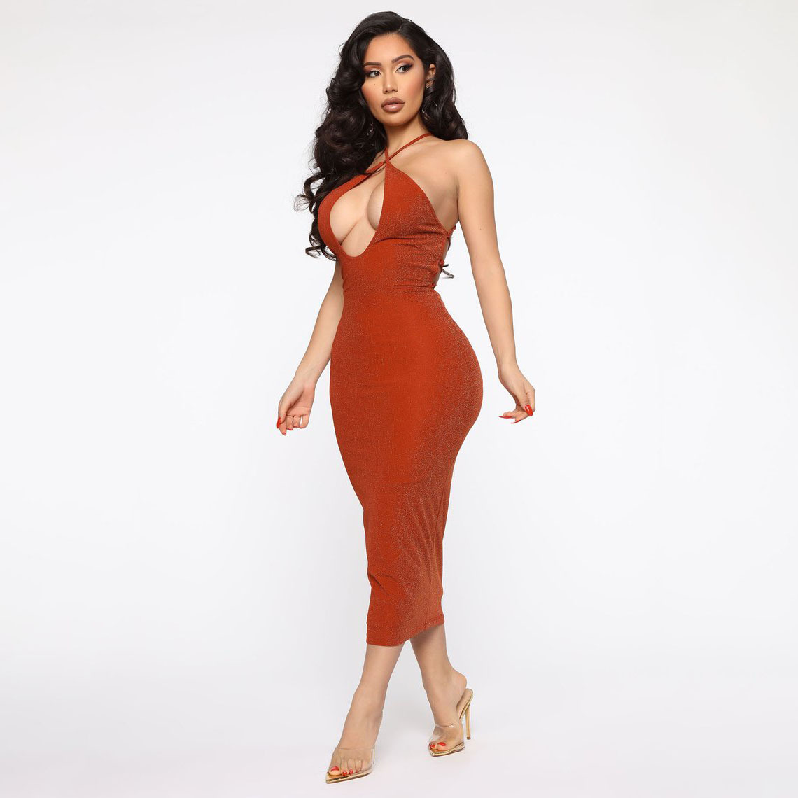 cross sling backless lace-up tight wrap chest solid color dress NSHBG122644