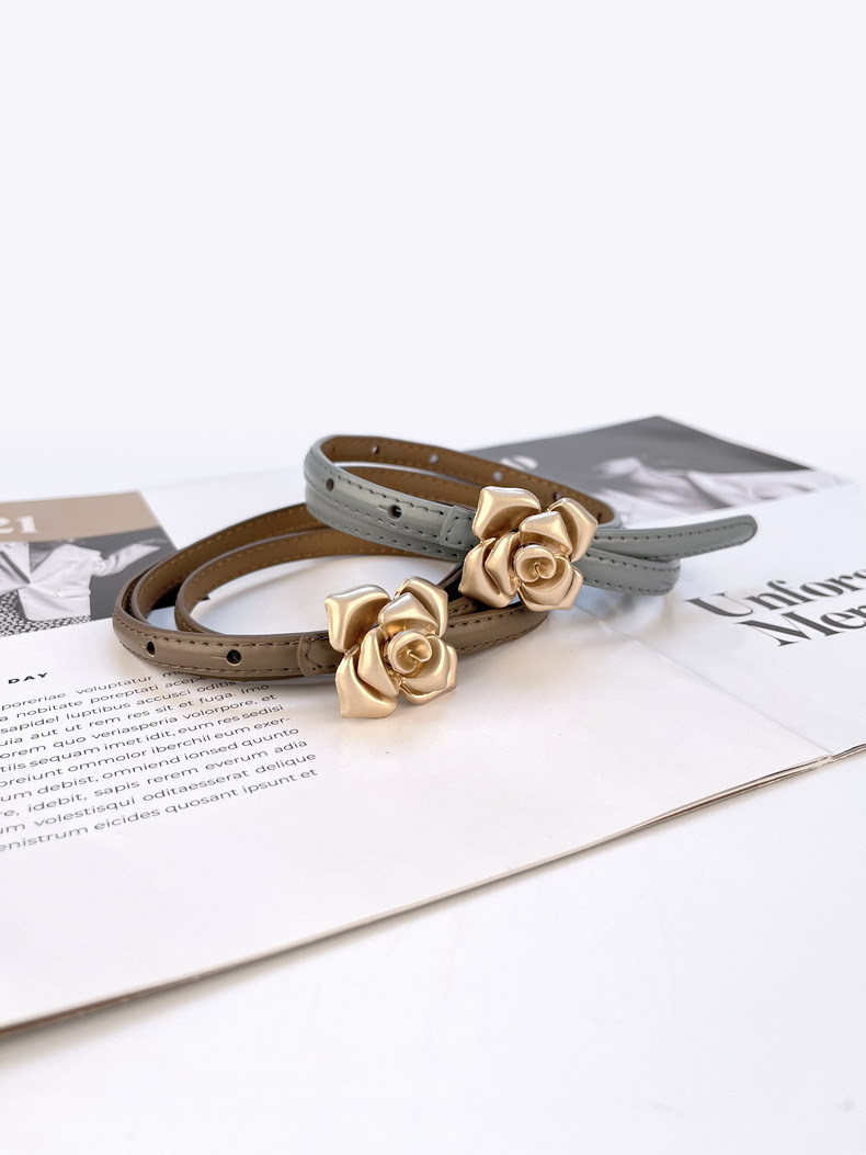 Nový dámský tenký pas z pravé kůže, dámský květinový pas, zeštíhlující efekt, dámský pásek z hovězí kůže se svetrovými šaty, dámský styl_voghion.com