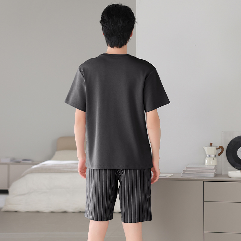 Men's Short-Sleeve and Shorts Cotton Pajamas Set, Thin, Cool, Breathable, Casual, Sporty, Loose Fit, Plus Size