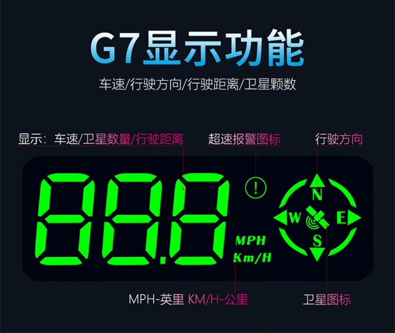 Car Hd G7 Car Hud Head-Up Display Universal Gps Speed Display Hud Beidou Compass