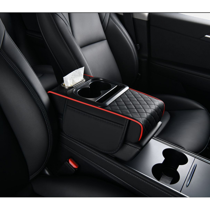 Car Armrest – Universal Armrest box pad - quilted-four-in-one-black-red