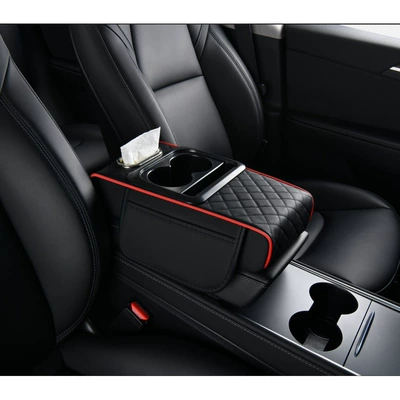 Bag, Tissue Box, Water Cup, Armrest box pad - quilted-embroidery-four-in-one-black-and-red