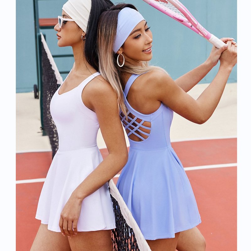 New High-end International Trade Cross-border Sports Two-in-one Shorts Integrated Tennis Skirt Bodysuit Fitness Yoga Wear Backless