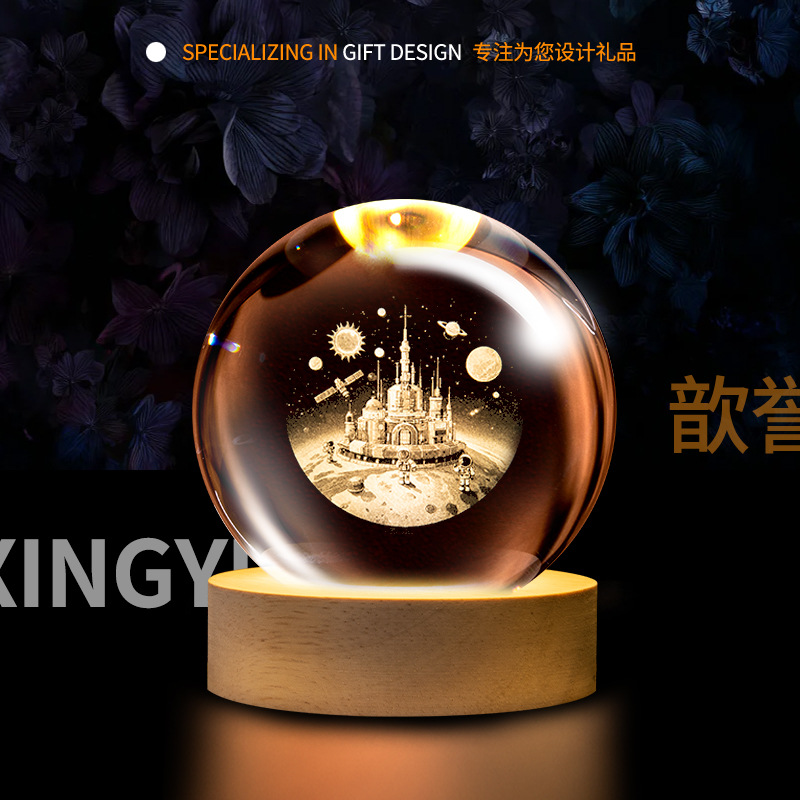 Lámpara de Noche de Cristal con Forma de Bola, Luz de Ambiente Creativa, Lámpara de Mesa de Cristal, Adorno de Escritorio, Regalo para Estudiantes y Maestros, Recuerdo, Transfronterizo