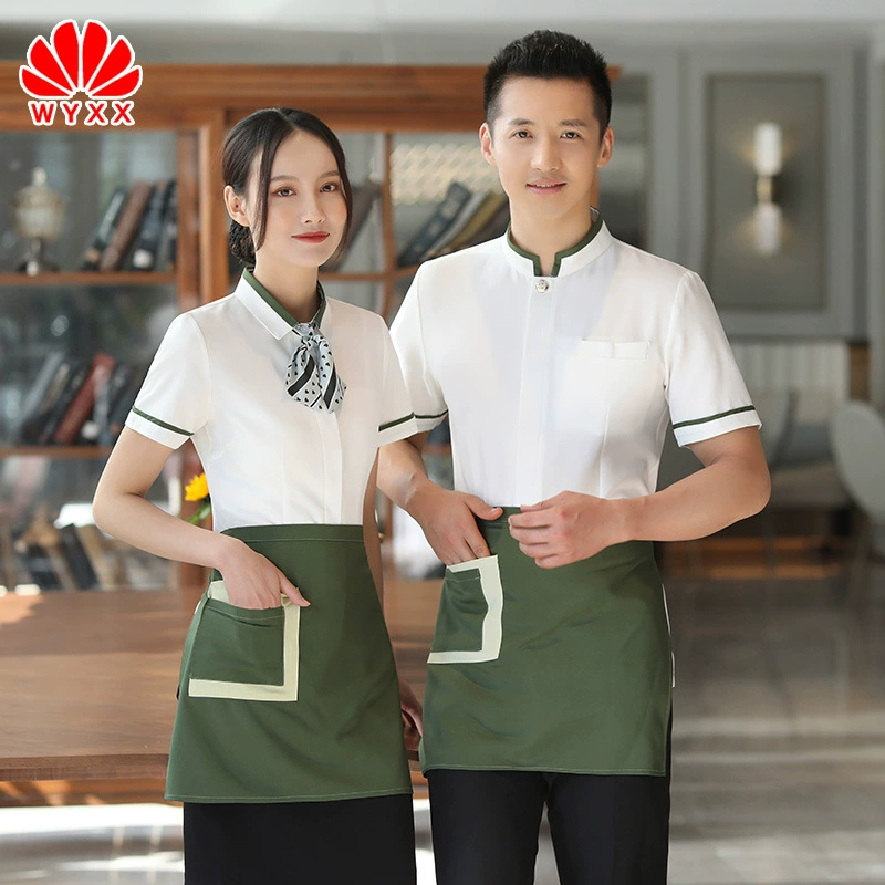 Рабочая одежда официанта с короткими рукавами, женская одежда для общественного питания, горячий горшок, ресторанная одежда, летняя куртка в китайском стиле для отеля, ресторана, женская