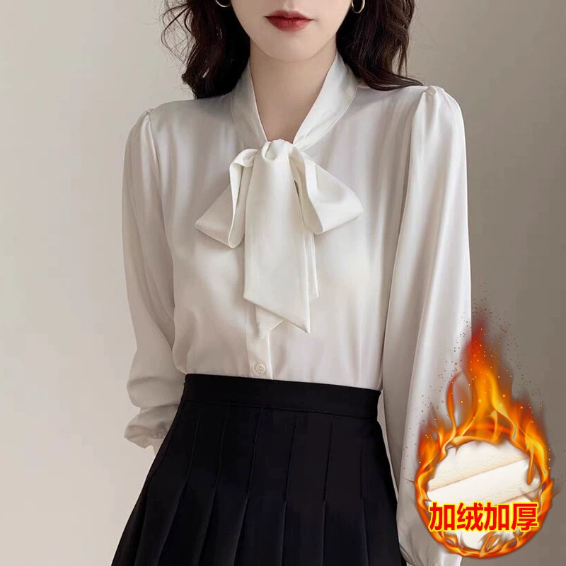 Сетчатая иллюстрация бант зимняя бархатная рубашка женская дизайнерская ниша профессиональный темперамент рубашка атласная топ шнуровка