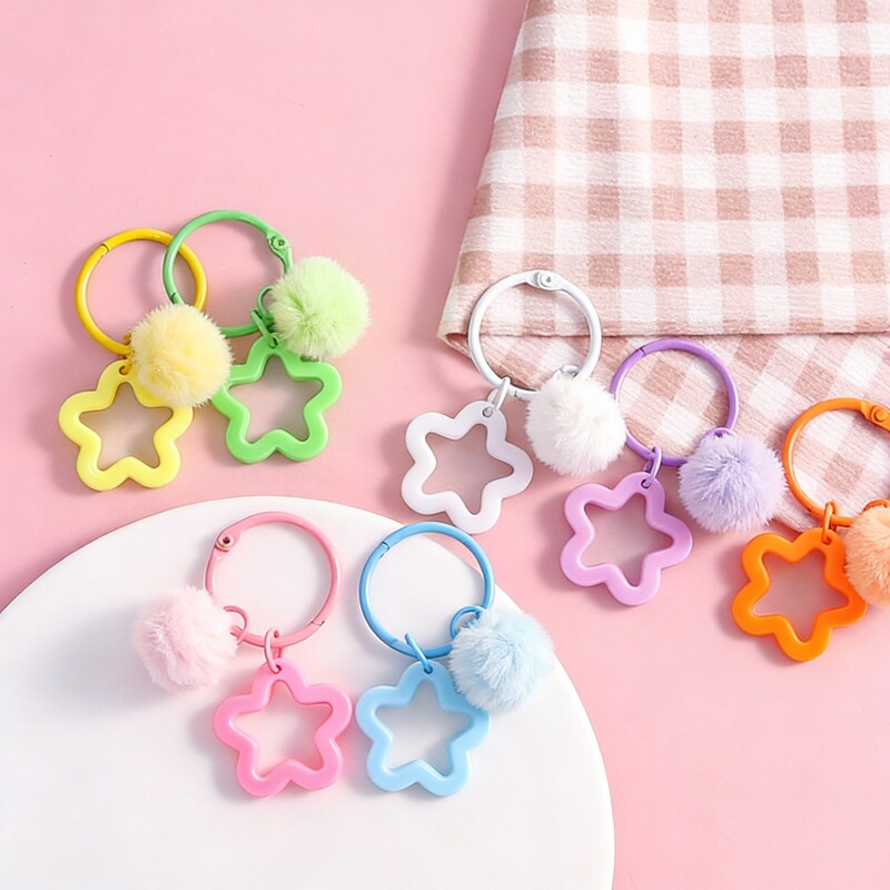Keychain Colorful Pendant for Men and Women, Bag Gift, Pom-Pom, Small Five-Pointed Star, DIY Decoration, Fresh Five-Pointed Star