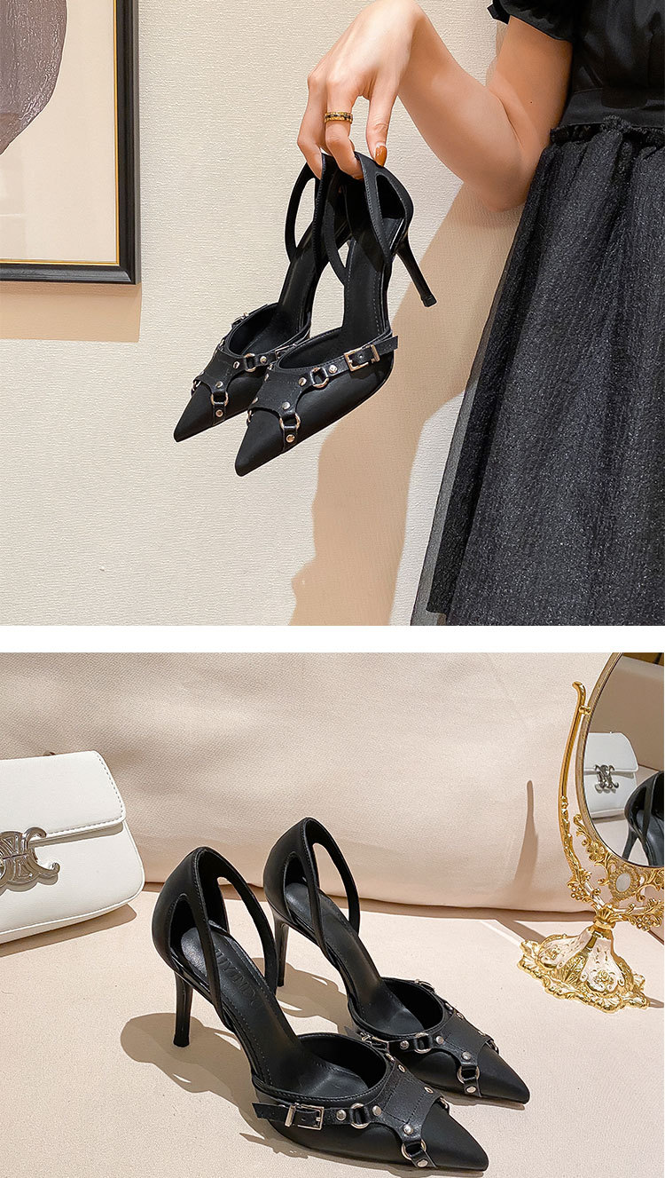 2024 New Pointed High Heels Fashion Shoes Punk Style Versatile Baotou Half Support Sandals Women's_voghion.com