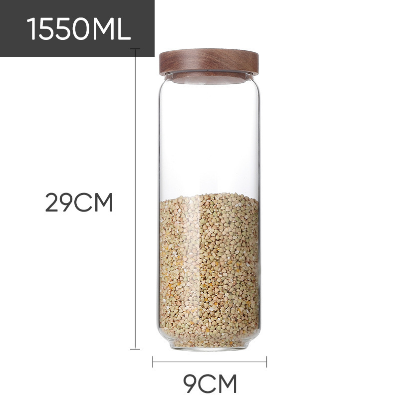 Acacia vidrio de almacenamiento tanque de alimentos granos granos café té vidrio sellado tanque de almacenamiento transparente sellado