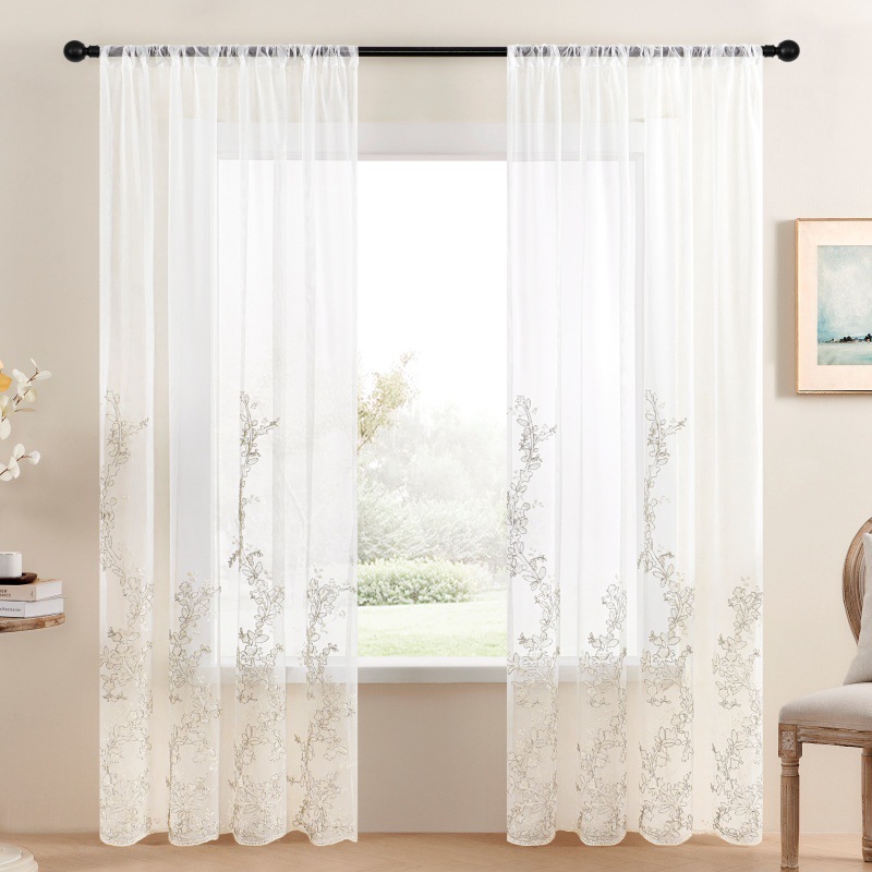 2024 nuevo estilo europeo bordado ligero balcón sala de estar ventana flotante dormitorio bordado cifrado cortina blanca