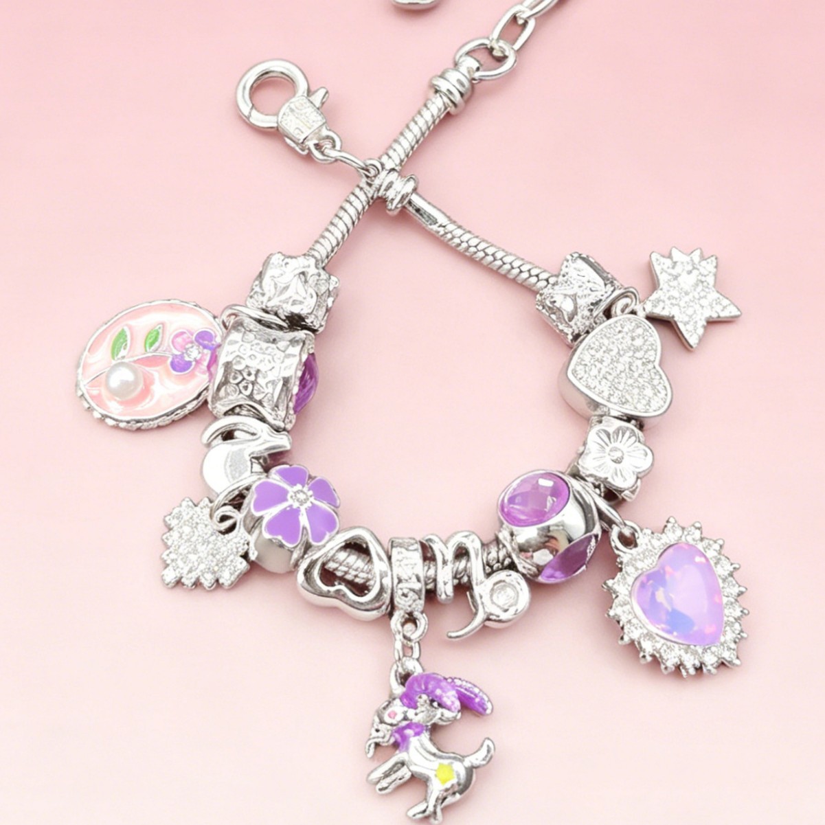 Pan brazalete DIY Capricornio brazalete diamante amor rosa pentagramas notas flores joyas de moda image 4