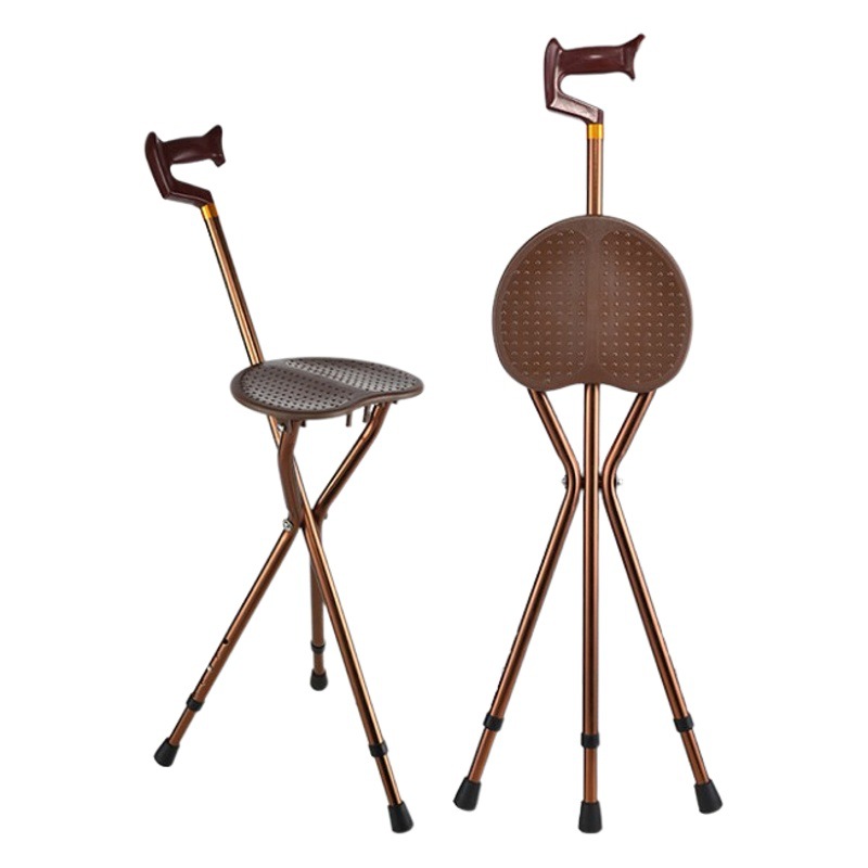 Fábrica al por mayor de acero inoxidable taburete ajustable aleación de aluminio plegable bastón silla con asiento taburete para caminar