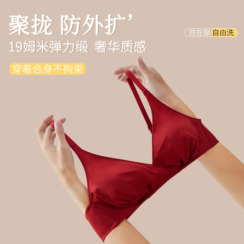 Red silk underwear set for your zodiac year (Year of Birth) - mulberry silk wire-free thin push-up bra set
