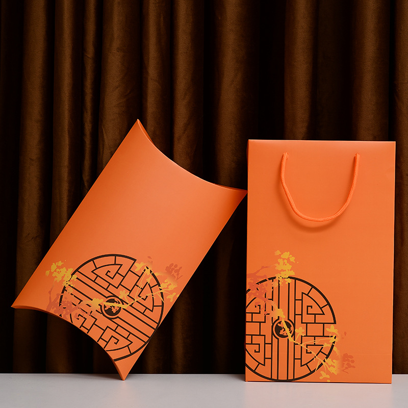 橙色复古白卡丝巾礼品盒丝绸围巾包装盒服装手提袋年会礼物盒批发