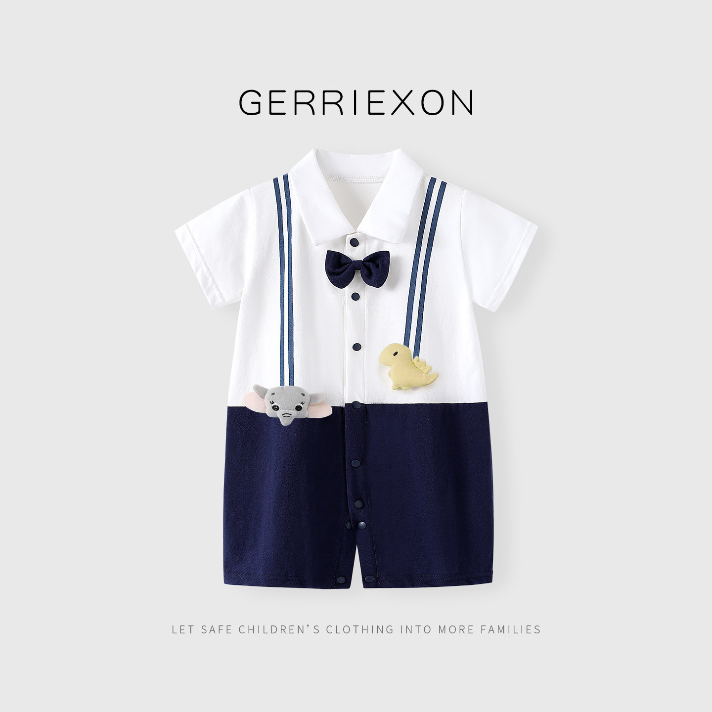 Summer cartoon bow tie for early age, cute bodysuit, with short sleeve