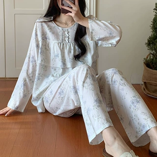 棉绸睡衣女春秋款2026新款夏大码甜美宫廷风长袖防凸点家居服套装