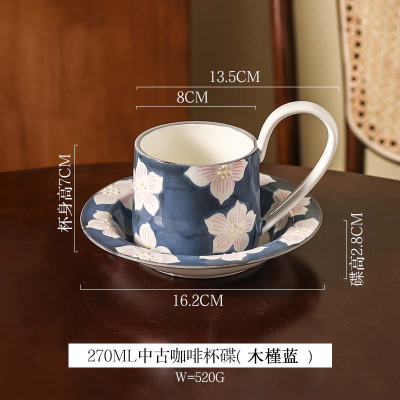 Shang 'en lujo medieval taza de café y plato conjunto de cerámica chica corazón marca taza retro relieve pintado a mano taza de menú de la tarde