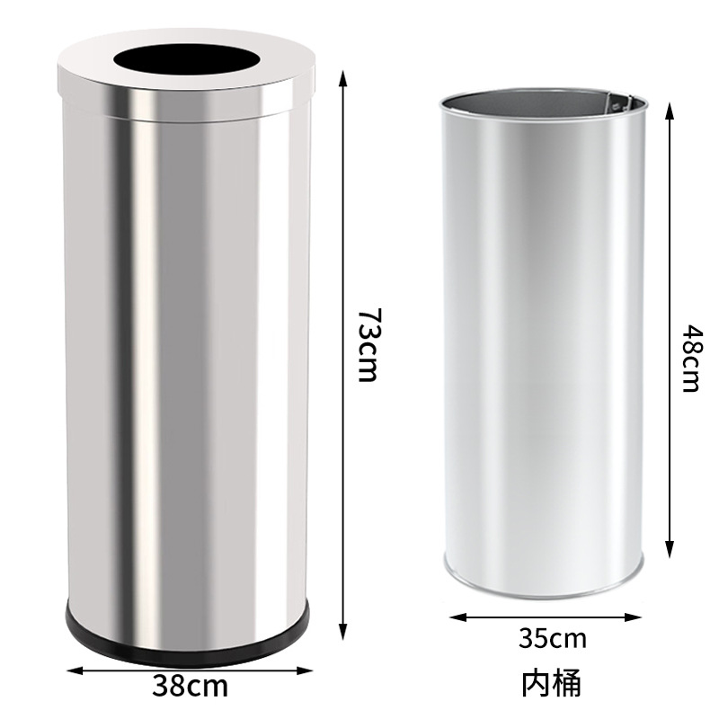 Hotel de acero inoxidable cubo de basura redondo con cenicero empresa hotel vertical pasillo elevador cubo de fumadores