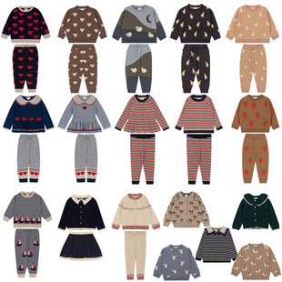 24 autumn and winter new children's clothing ks with sweater sweater pants striped doll shirt academic style dress suit overskirt