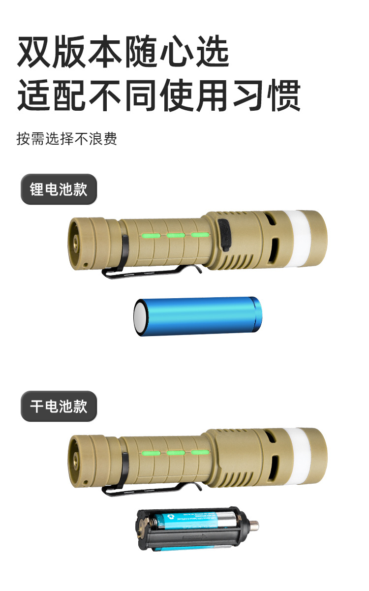 Cross-border warning bright flashlight, rechargeable, multifunctional side light, outdoor LED flashlight, long-range portable flashlight