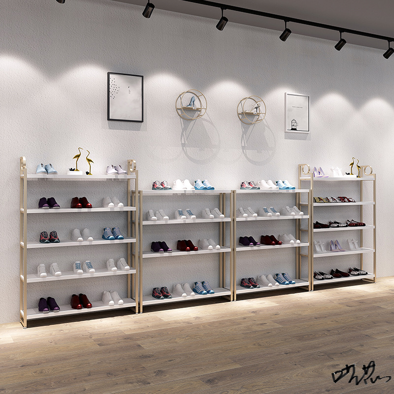 鞋店鞋架展示柜直播间靠墙运动鞋金色鞋架展示架服装店女鞋童鞋柜
