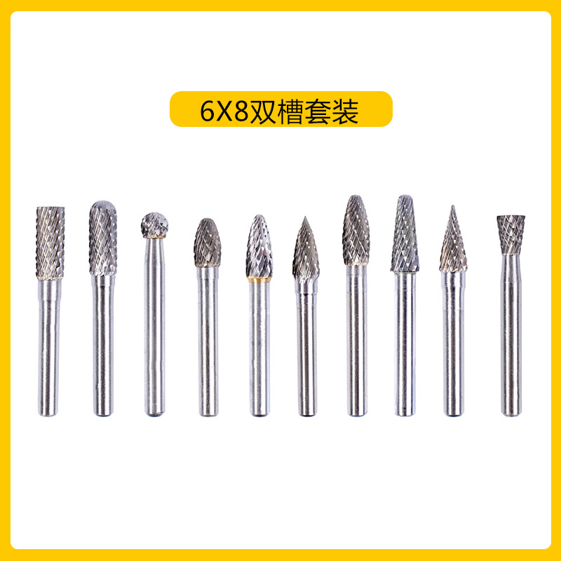 6mm mango de carburo duro lima giratoria cabeza de molienda de acero de tungsteno ACDEFGHLM juego de doble diente de una sola ranura fundición de metal