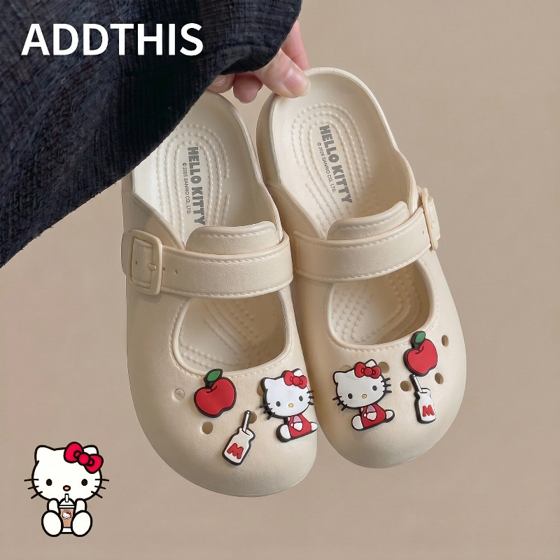 Hellokitty's Beautiful Half-Slip Mary Jane Women's Summer New Style Non-Slip Closed-Toe Sandals for Outdoor Wear, Cross-Border Wholesale