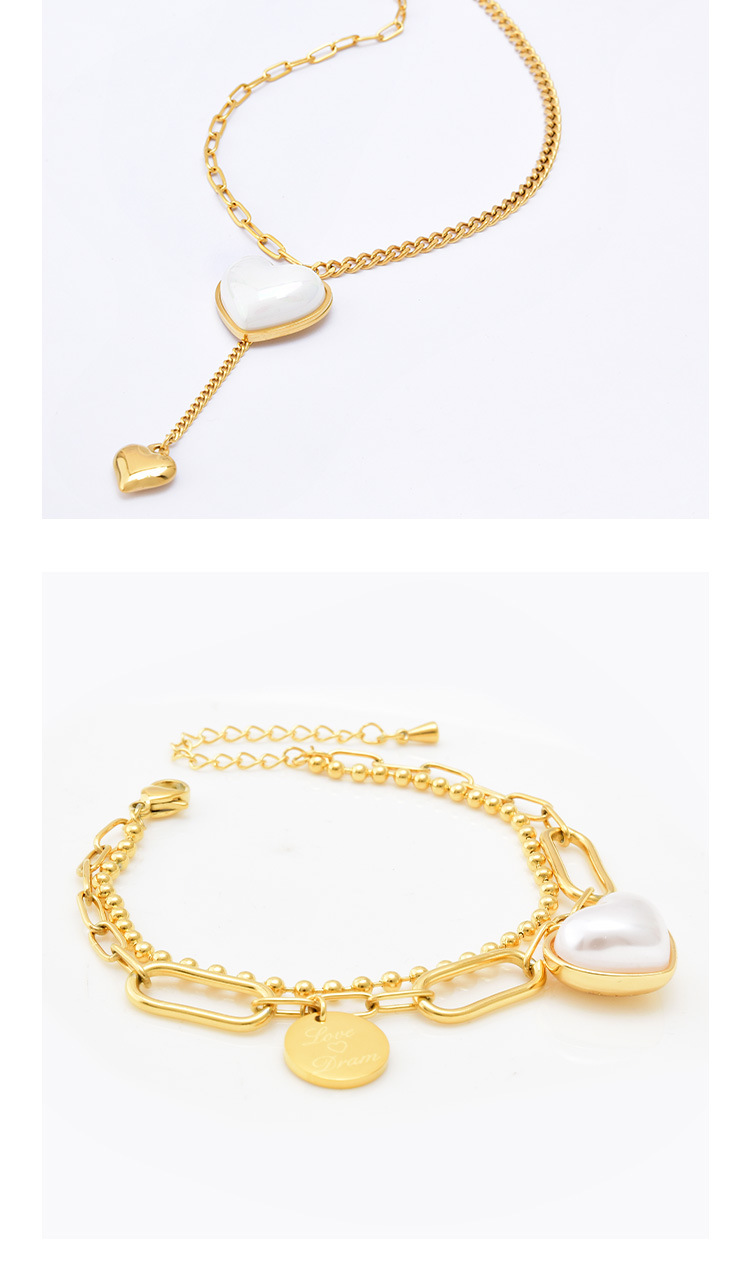Wholesale Jewelry Fashion Heart Shape 304 Stainless Steel Artificial Pearls 18K Gold Plated Inlay Stainless Steel Jewelry Sets display picture 5