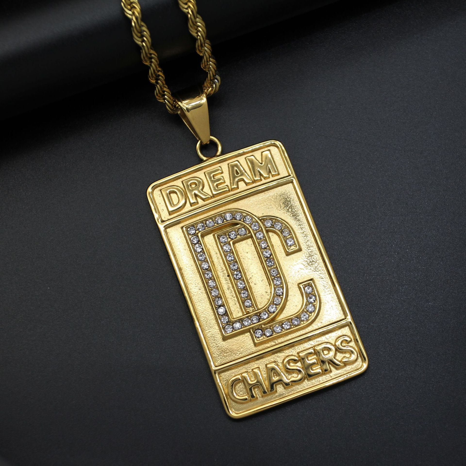 1 Piece Quantity 1 Piece 35*79mm 50cm Titanium Steel Rhinestones Geometric Letter Pendant Chain