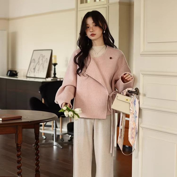 Floral Milk Candy Keli High Weight Double-Sided Wool Coat for Women, Autumn/Winter Short Jacket, Miss Mouse Double-Sided Cashmere Coat