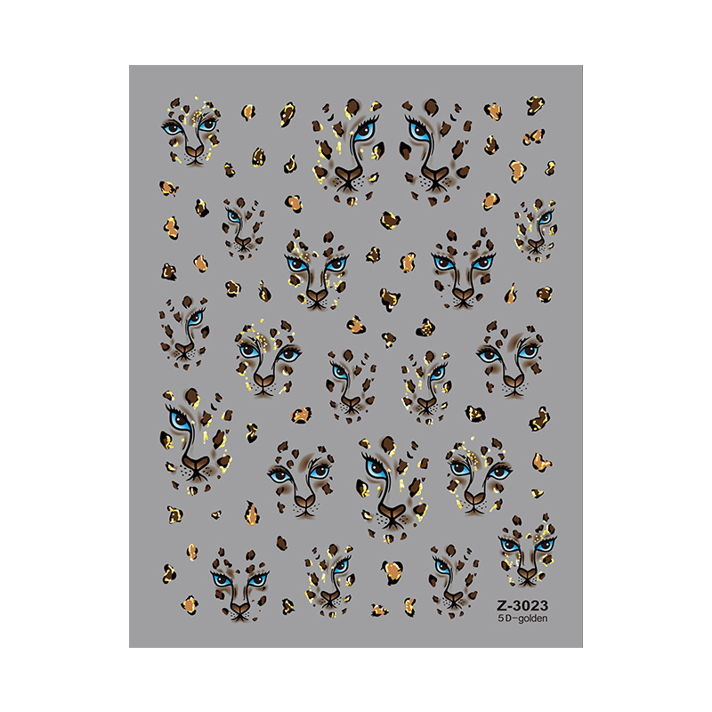 Cross-border hot-selling ins influencer 5D embossed nail art stickers with gold foil leopard 3D nail stickers accessories Z3023