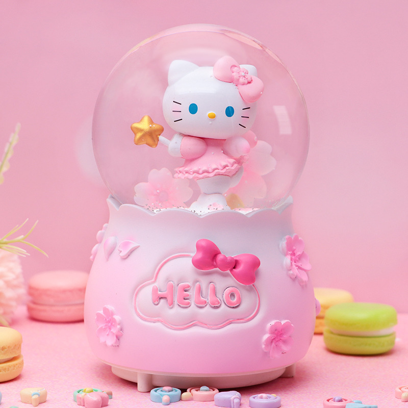 Pink Sakura You Meet KT Crystal Ball Music Box Cute Creative Resin Luminous Snow Ornaments for Princess Gifts Pink Sakura You Meet KT Crystal Ball Music Box Cute Creative Resin Luminous Snow Ornaments for Princess Gifts