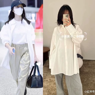 肯豆董洁同款R风~lulu宽松落肩白衬衣80S高支高密匹马棉廓形衬衫