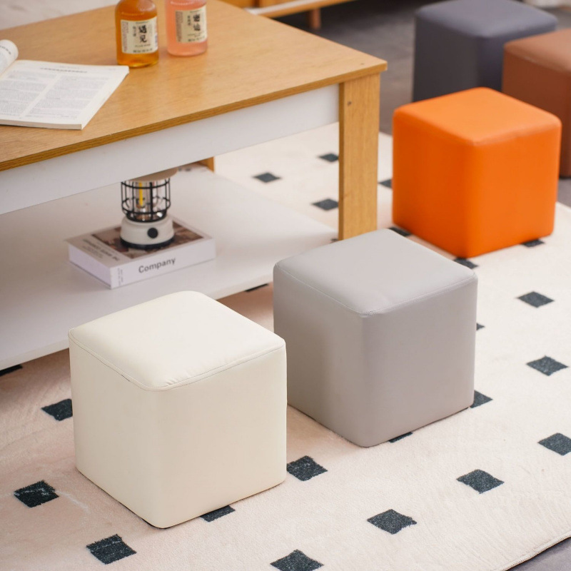 Adjustable Shoe-Changing Stool, Black for Weddings, White for Bulk Orders, Soft-Covered Toast-Shaped Stool, Small Leather Stool for Exhibitions