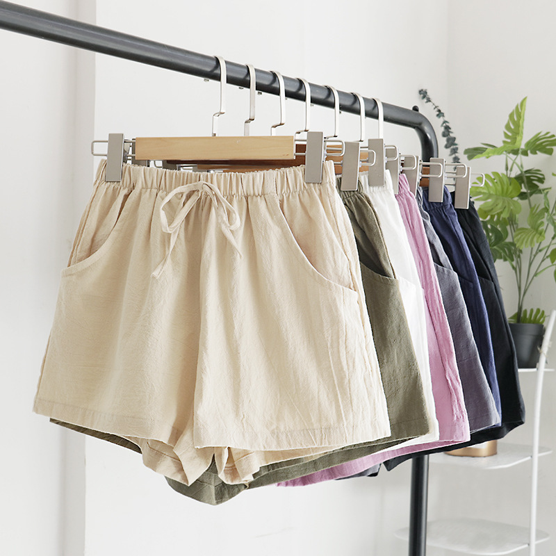 High-waisted Cotton and Linen Shorts for Women, Summer Elastic Waist, Loose, Casual, Linen, Slim, Korean Style Hot Pants, Large Size, Thin, Wide Legs