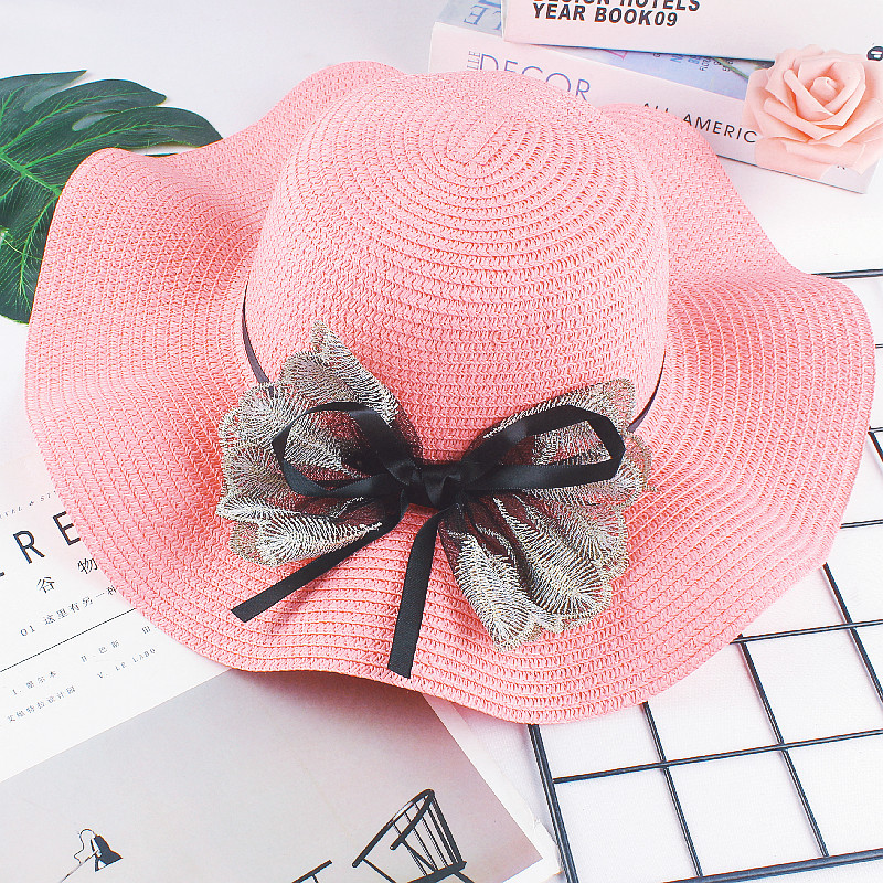 Primavera y verano malla arco sombrero para el sol con volantes sombrero para el sol moda damas playa sombrero al aire libre sombrero al por mayor