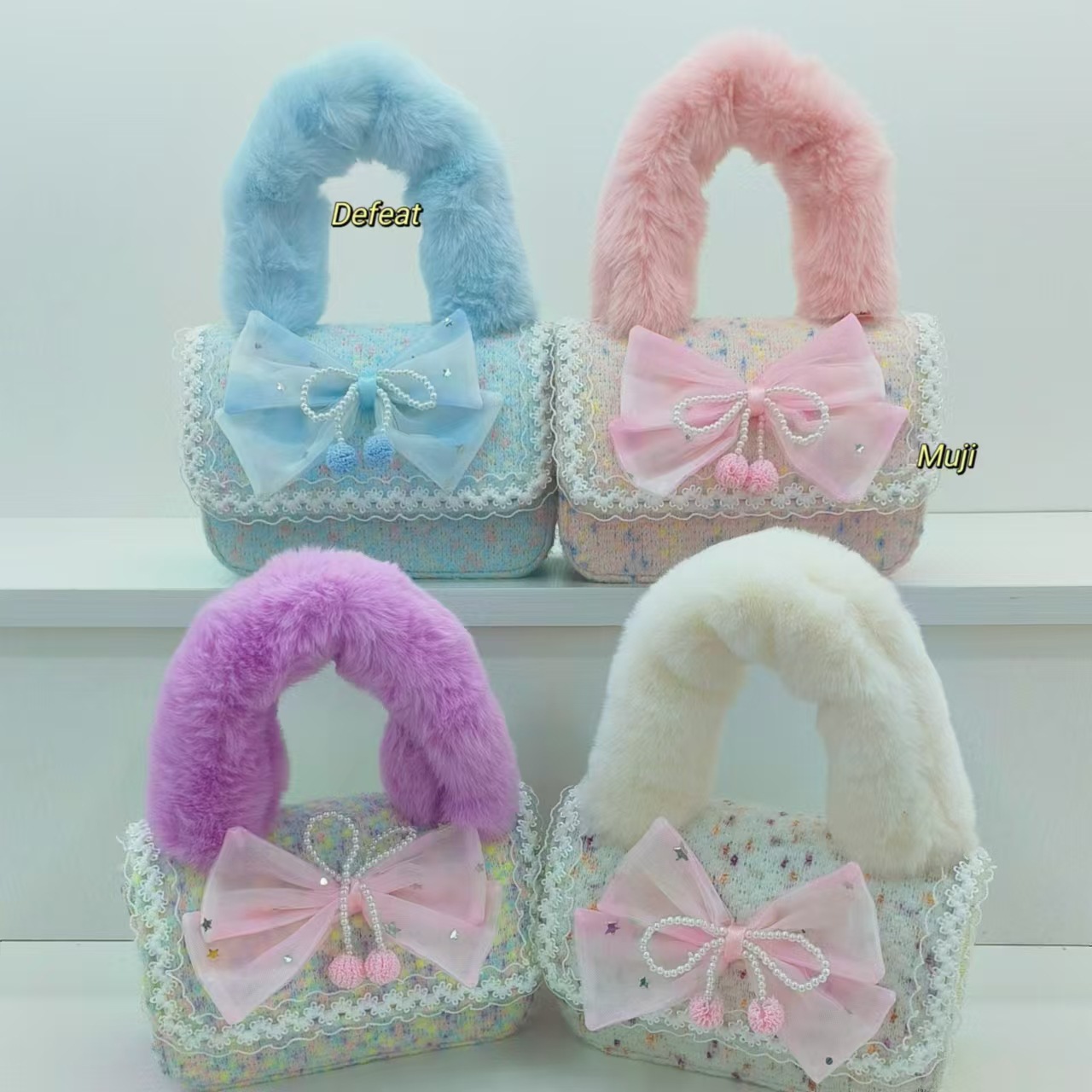 Bolso de peluche de arco, bolso de princesa, bolso de hombro, bolso de mochila, bolso de cambio, bolso de accesorios lindos.
