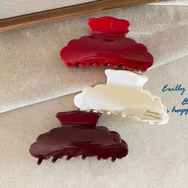 2026新款字母云朵花边抓夹女韩系高级感百搭中号鲨鱼夹半扎发夹女