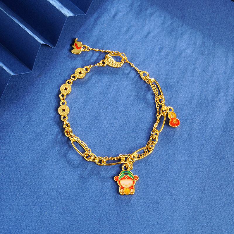 Nuevo oro de arena esmalte de color vietnamita pequeño dios de la fortuna monedas felicidad pulsera de calabaza mujer lujo ligero de alta calidad joyería fuente