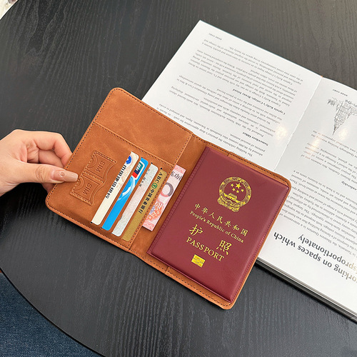 Cross-border PU leather passport holder ticket protective cover portable fashionable overseas multi-card slot anti-theft strap passport holder