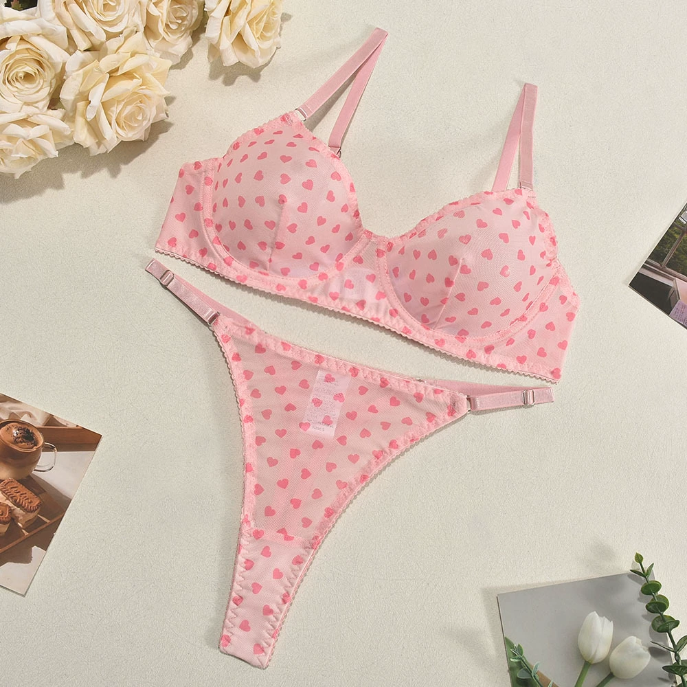 Нижний комплект нижнего белья Valentine Heart-Print, прозрачный стиль, мультицвет, размеры S–XL