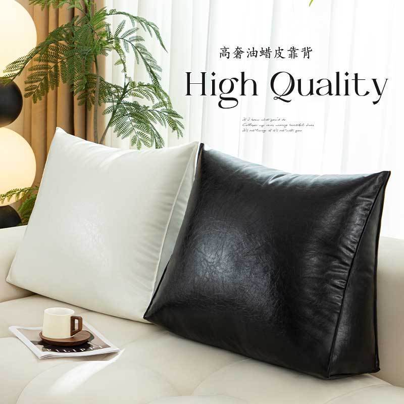 2025 new high value oil wax leather tatami bedside soft cushion triangular cervical spine sofa bed pillow