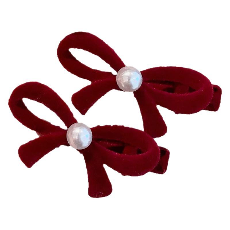 红色公主头发饰女蝴蝶结发夹小号高级感新年侧边刘海夹子秋冬头饰 5